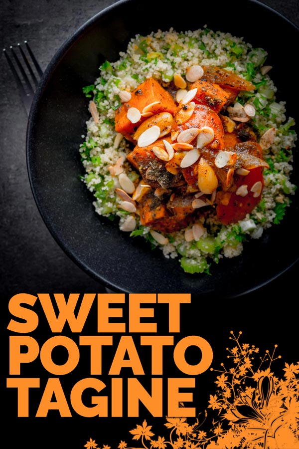 Vegetarian recipes can be really exciting and this Sweet Potato Tagine with Carrots and dates is great at breaking down carnivore barriers! #sweetpotatorecipes #vegetarianrecipes #northafricanrecipes #taginerecipes #recipe #recipeideas #recipeoftheday