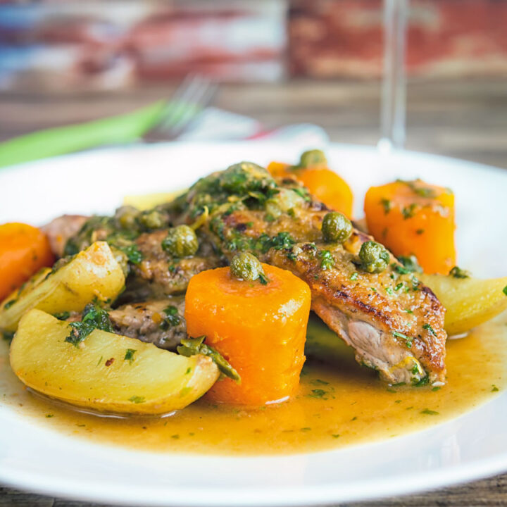 Veal scallopini takes a wonderful piece of veal escalope and combines it with a vibrant wine, caper and lemon sauce to create a delicious simple meal!