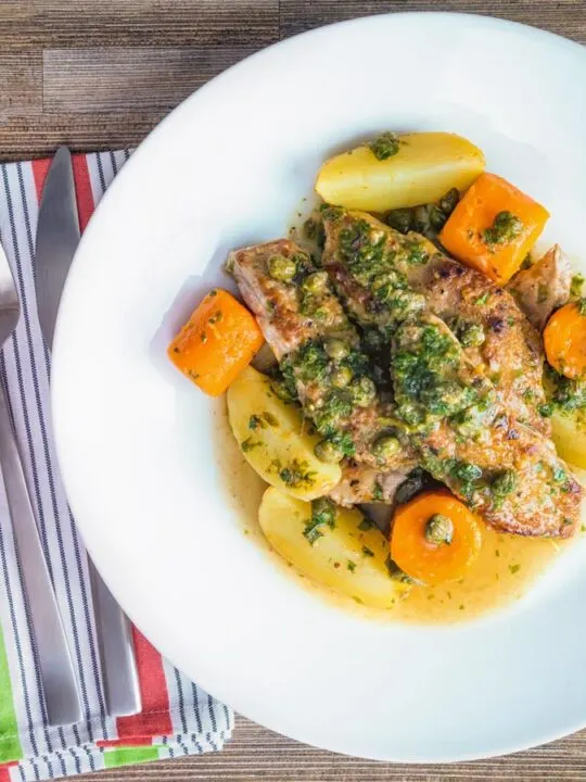 Veal scallopini takes a wonderful piece of veal escalope and combines it with a vibrant wine, caper and lemon sauce to create a delicious simple meal!