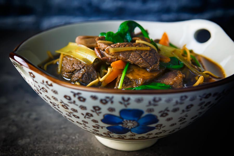 Simple ingredients get an Asian twist in this Chinese and Taiwanese influenced beef noodle soup, super quick to make and full of big flavour!