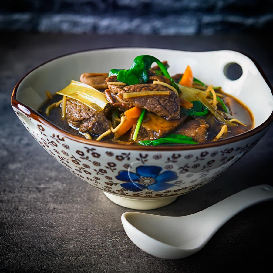 Simple ingredients get an Asian twist in this Chinese and Taiwanese influenced beef noodle soup, super quick to make and full of big flavour!
