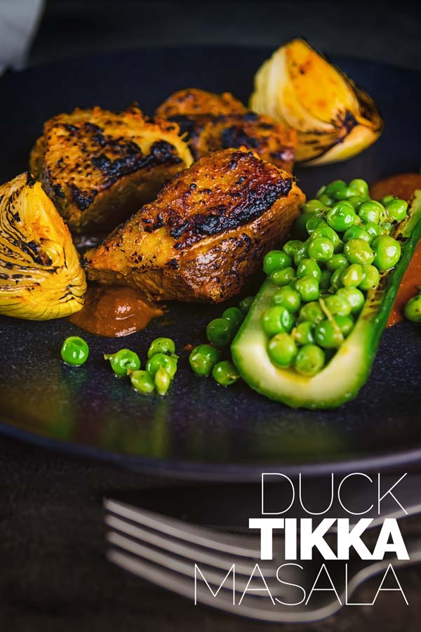 This Indian duck curry is inspired by tikka Masala and features beautifully grilled marinaded duck breast with a tamarind and honey sauce, cucumber and peas! #curry #indiancurry #indianfood #indianinspiration #duckrecipes #duckbreastrecipes #recipeoftheday #recipeideas #recipes