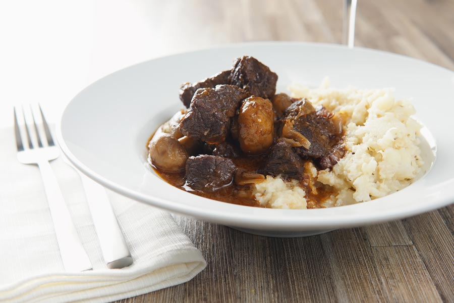 French food is not all picky and fancy, this beef bourguignon or beef burgundy is a French classic featuring a cheaper cut of meat braised in red wine.
