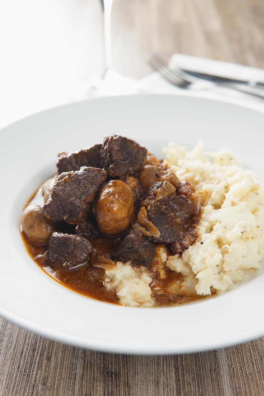 French food is not all picky and fancy, this beef bourguignon or beef burgundy is a French classic featuring a cheaper cut of meat braised in red wine.