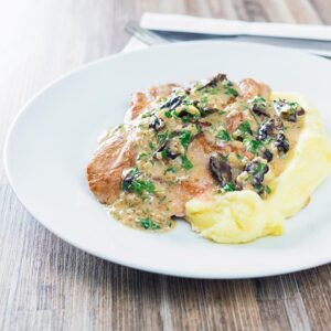 Pork with prunes is a pretty classic combination and here they feature in a brandy cream sauce alongside pork tenderloin and buttery mashed potato.