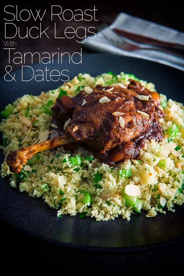 These slow roast duck legs are cooked in a rich tamarind and date sauce that is boldly flavoured and rocks the whole sweet and sour vibe. #duck #duckrecipes #tamarind #northafrican #persian #stew #recipeides #recipeoftheday