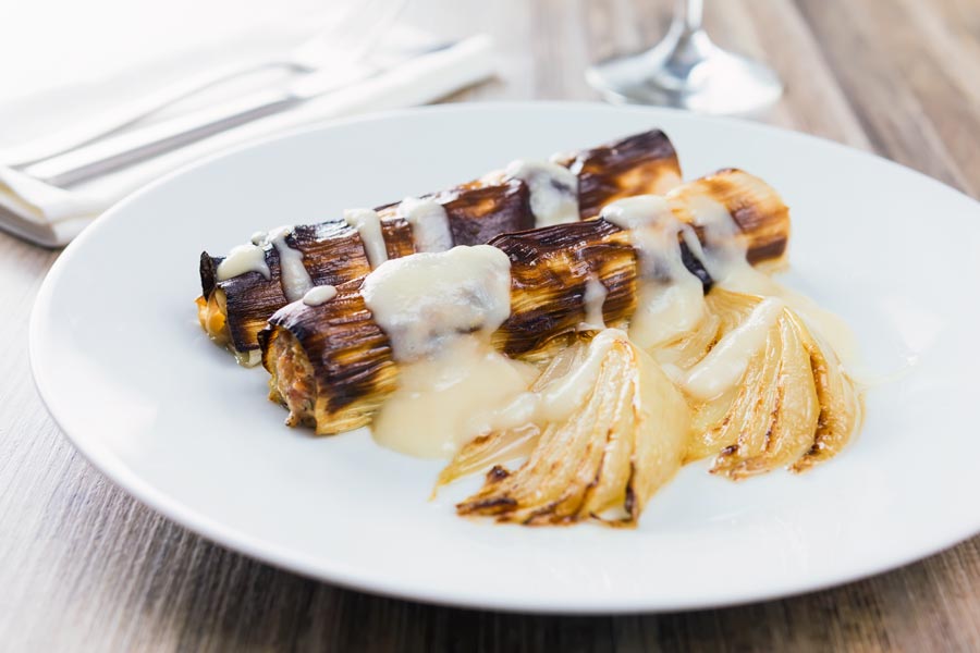 Stuffed Leeks With Cider and Pear Sauce Krumpli