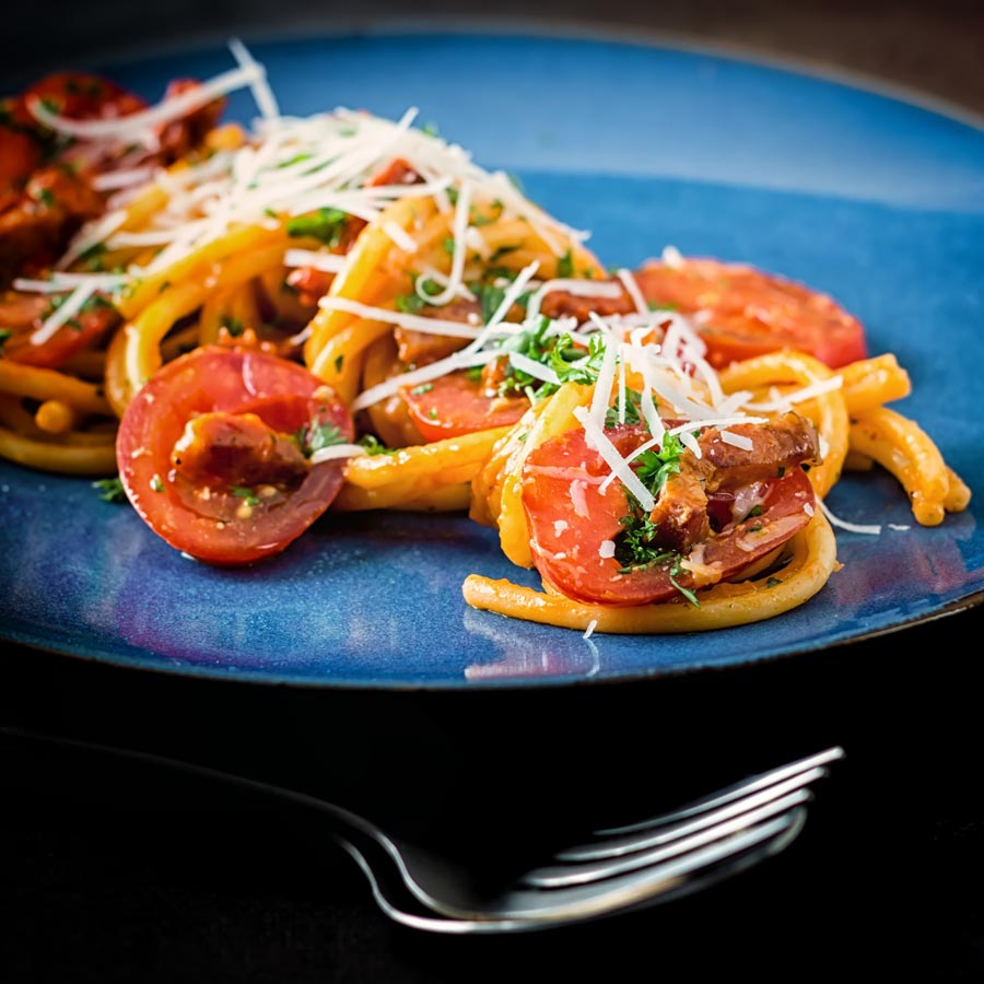 My version of Bucatini All Amatriciana the classic simple pasta recipe from the Lazio region of Italy and is gloriously simple.