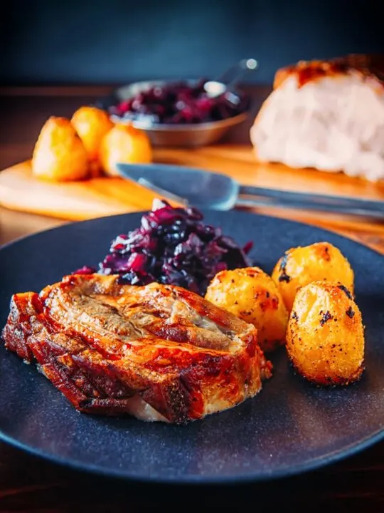 Crispy Slow Roast Pork Belly with Gravy Krumpli