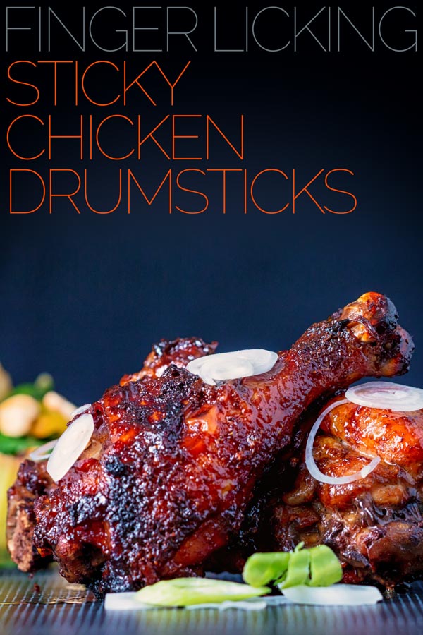 Finger Licking Sticky Chicken Drumsticks coated with a rich and dark glaze heavy with chili, perfect baked in the oven but would work equally well on a BBQ! #chicken #stickyfingers #chickenrecipe #chickendrummers #spicy #recipe #rrecipeideas #recipeoftheday