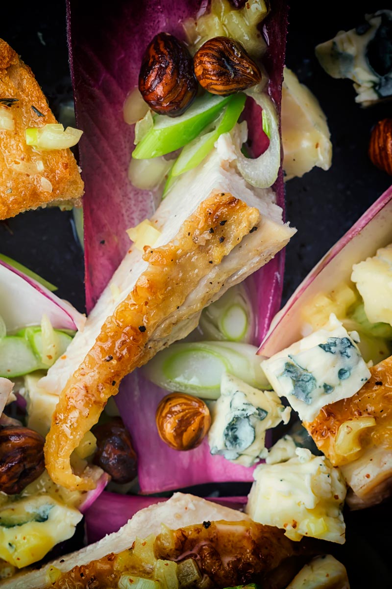 This Radicchio Salad is a perfect light winter main course salad, featuring Chicken, Hazelnuts and Blue Cheese it is loaded with the best winter produce.