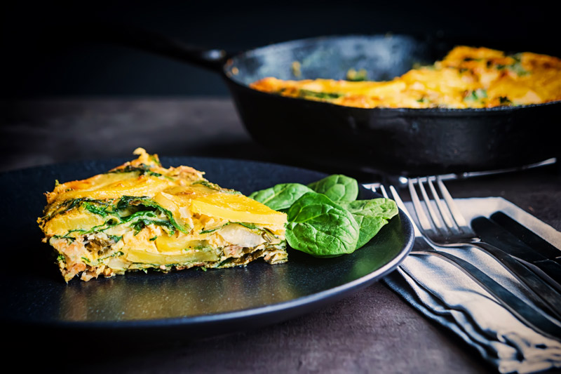 Call it what you will, potato frittata, Spanish omelette, tortilla española or even tortilla de patatas you still have a great base for the most simple and frugal of meals, this one uses smoked trout and capers to push it over the edge!