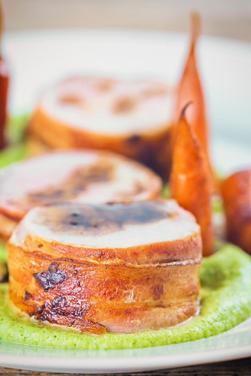 Bacon Wrapped Baked Pork Tenderloin With Balsamic Carrots ...