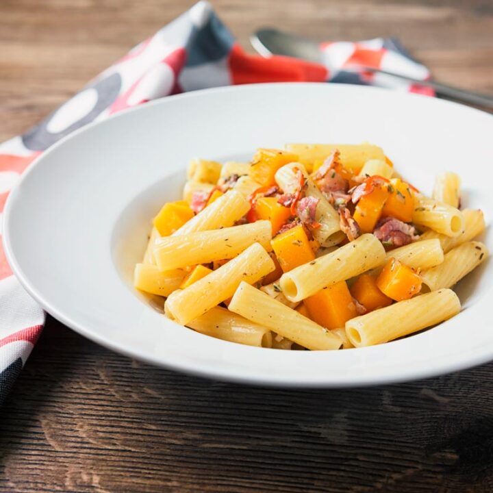 My version of butternut squash pasta rejects a blended sauce in favour of beautiful chunks of squash cooked in wine with rosemary and chili.