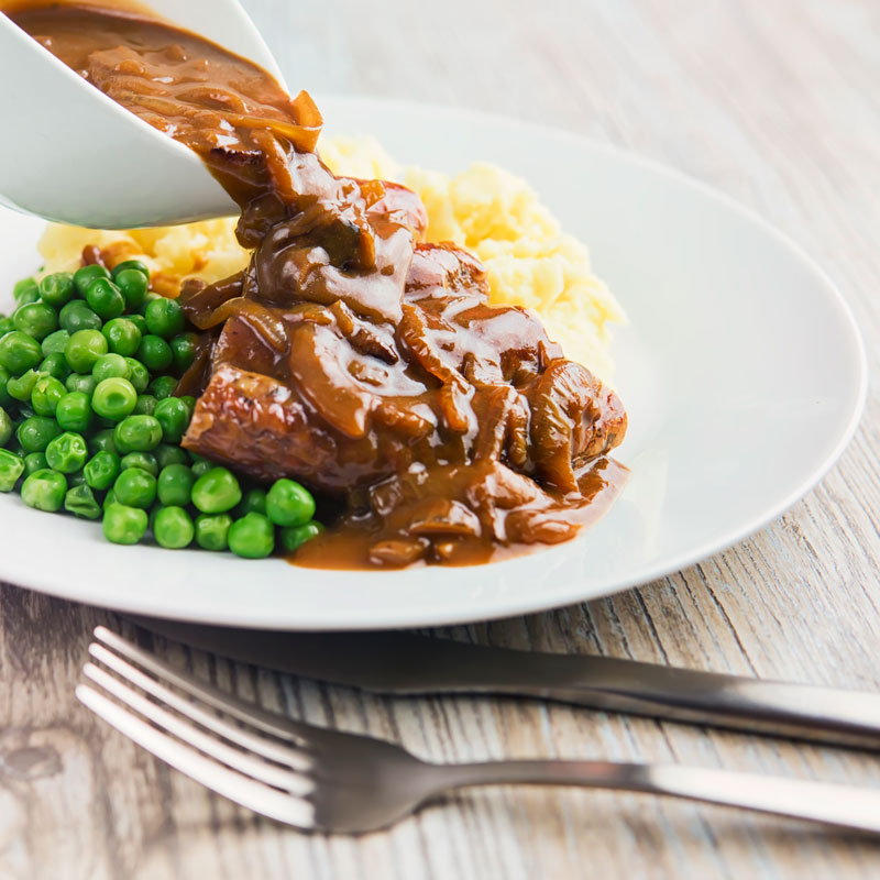 Homemade Cumberland Sausage with Onion Gravy Krumpli
