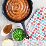 Make this Cumberland Sausage recipe this week! It comes with an easy onion gravy, who doesn't love a great onion gravy recipe it takes less than 2 hours from pork to plate. #CumberlandSausageRecipe #CumberlandSausagePork #BangersandMash #OnionGravyRecipe #OnionGravyEasy