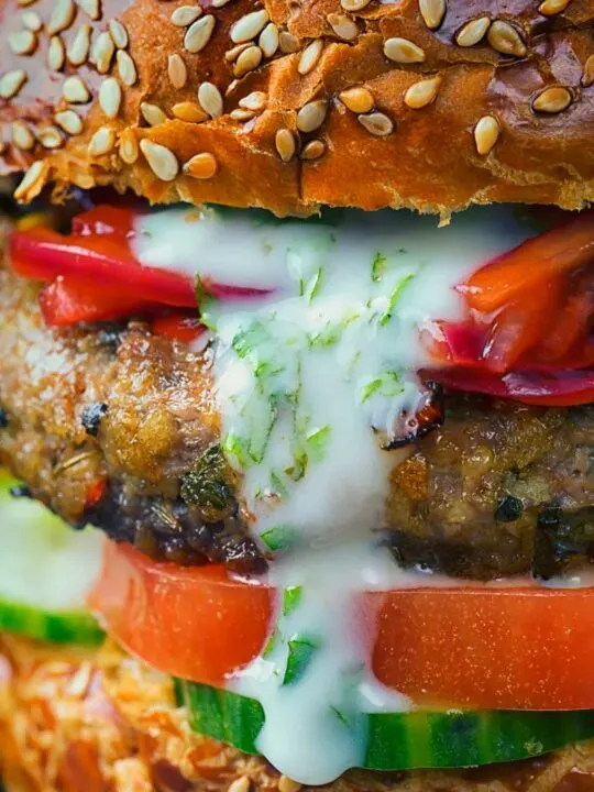 This Lamb Burger is inspired by Indian flavours, light bright and zingy with hints of fenugreek, cumin and turmeric and elements of a Kachumber salad.