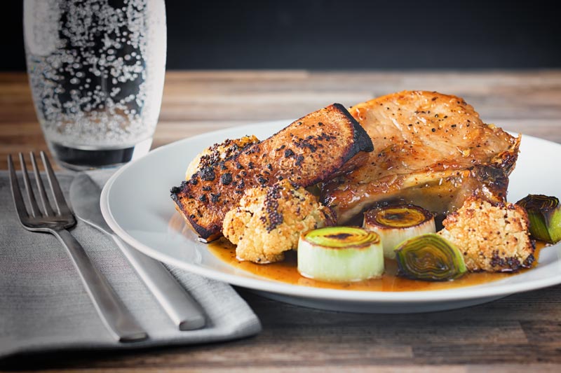 Any pork chops are great and these maple syrup and mustard glazed pork chops are joined by Cauliflower and Leeks to create a complete meal!