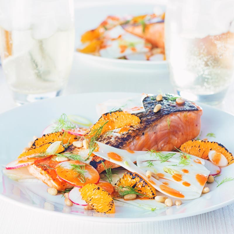 My Orange and Harissa Salmon with Fennel recipe just screams summer at me, beautiful clean fresh flavours a little heat and sun sun sun!