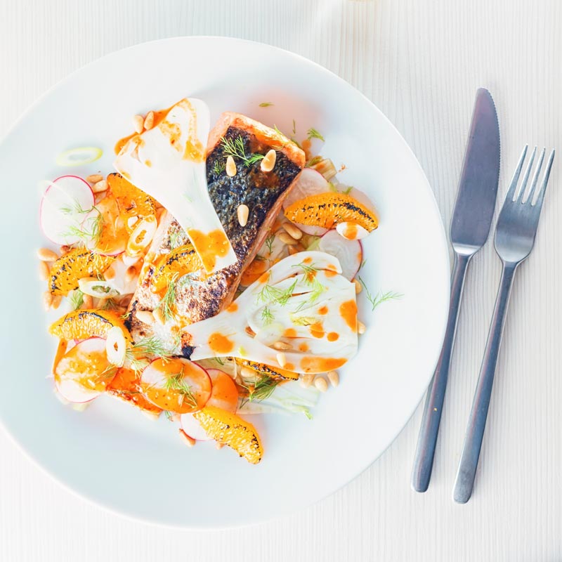 My Orange and Harissa Salmon with Fennel recipe just screams summer at me, beautiful clean fresh flavours a little heat and sun sun sun!