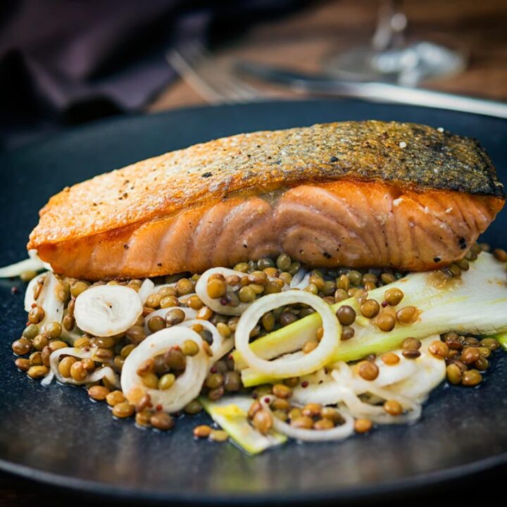 Pan Fried Salmon With Quick Pickled Fennel and Lentils | Krumpli