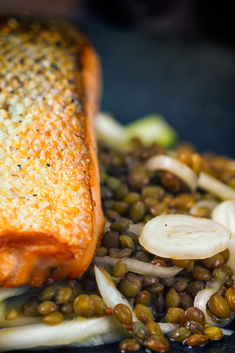 Pan Fried Salmon With Quick Pickled Fennel and Lentils | Krumpli