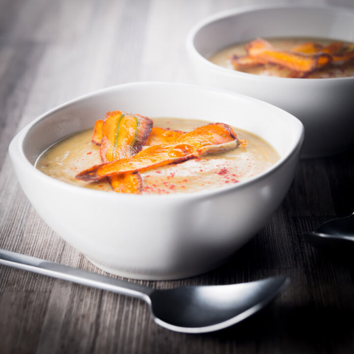 Roasting the Parsnips in this curried parsnip soup give a depth to the sweetness of the parsnip that marries perfectly with the mild curry flavours!