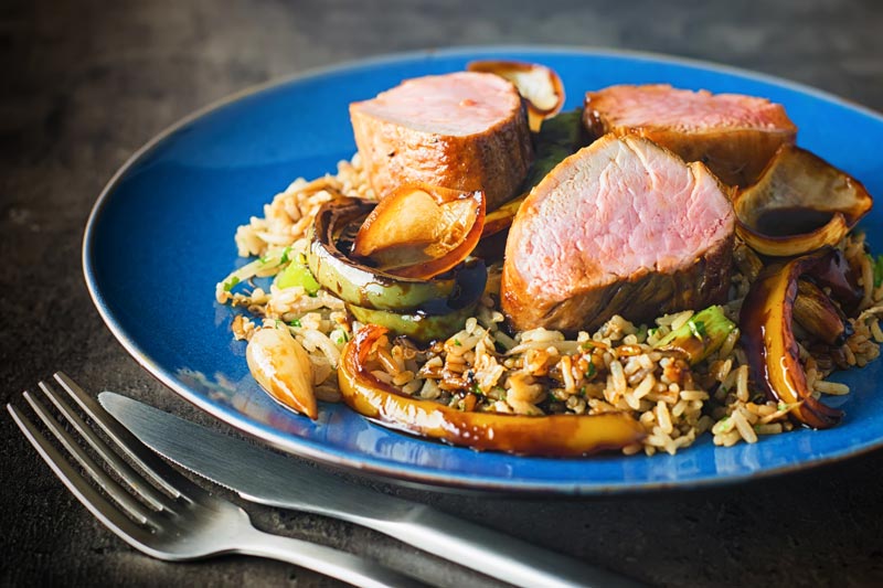 Roast pork tenderloin offers the perfect way to change up what is typically a sweet and sour stir fry dish, the pork is so tender and soft and needs just 15 minutes in the oven!