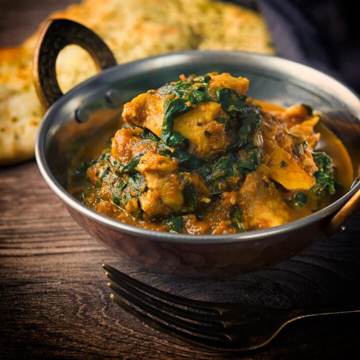 A chicken saag or saagwala is a popular dish on the British Indian Curry restaurant menu, simple and medium spiced this has your spinach requirement covered!