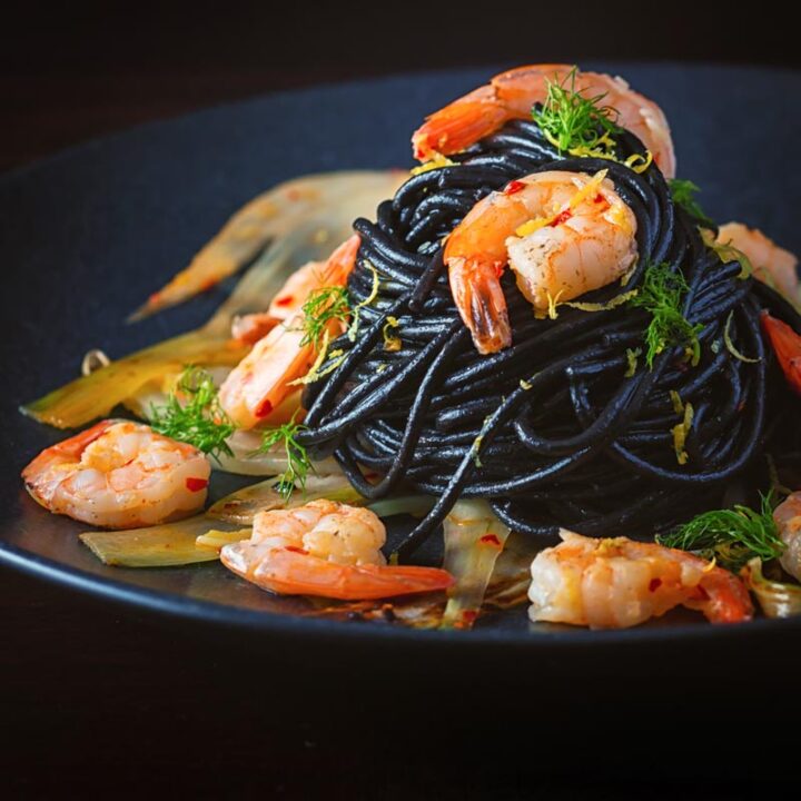 Squid Ink Spaghetti With Shrimp