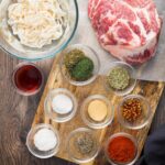 Portrait overhead image of the ingredients to make Italian Sausages form scratch