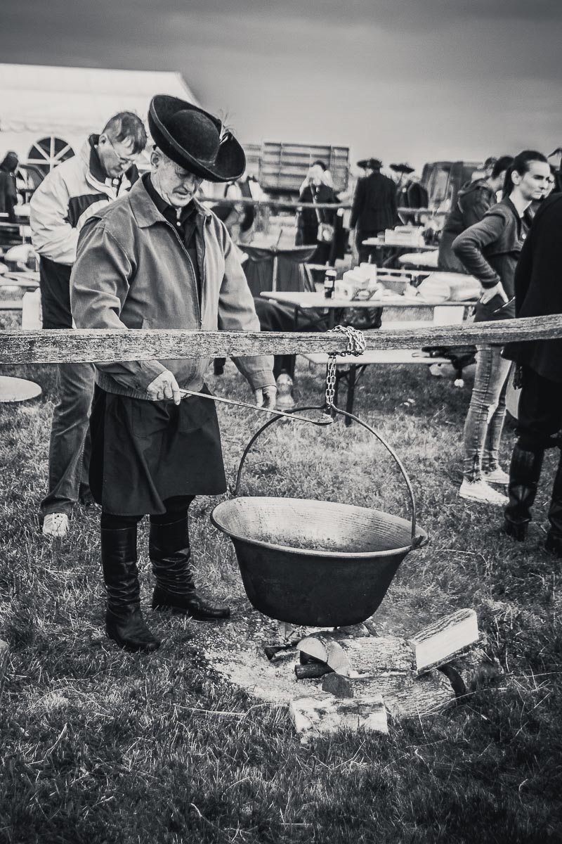 Traditional Hungarian cooking in a Cauldron or Kettle over and open fire at a food festival
