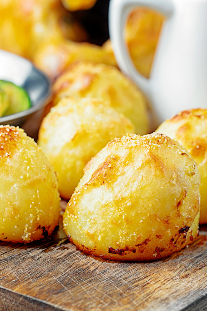 Portrait image of crispy roast potatoes
