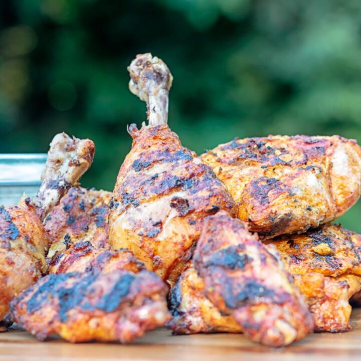 Square image image of a bbq tandoori chicken