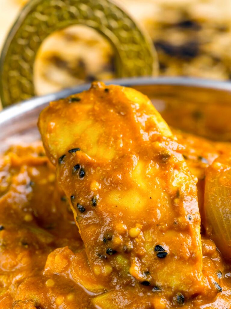 Portrait close up image of a chicken jalfrezi curry