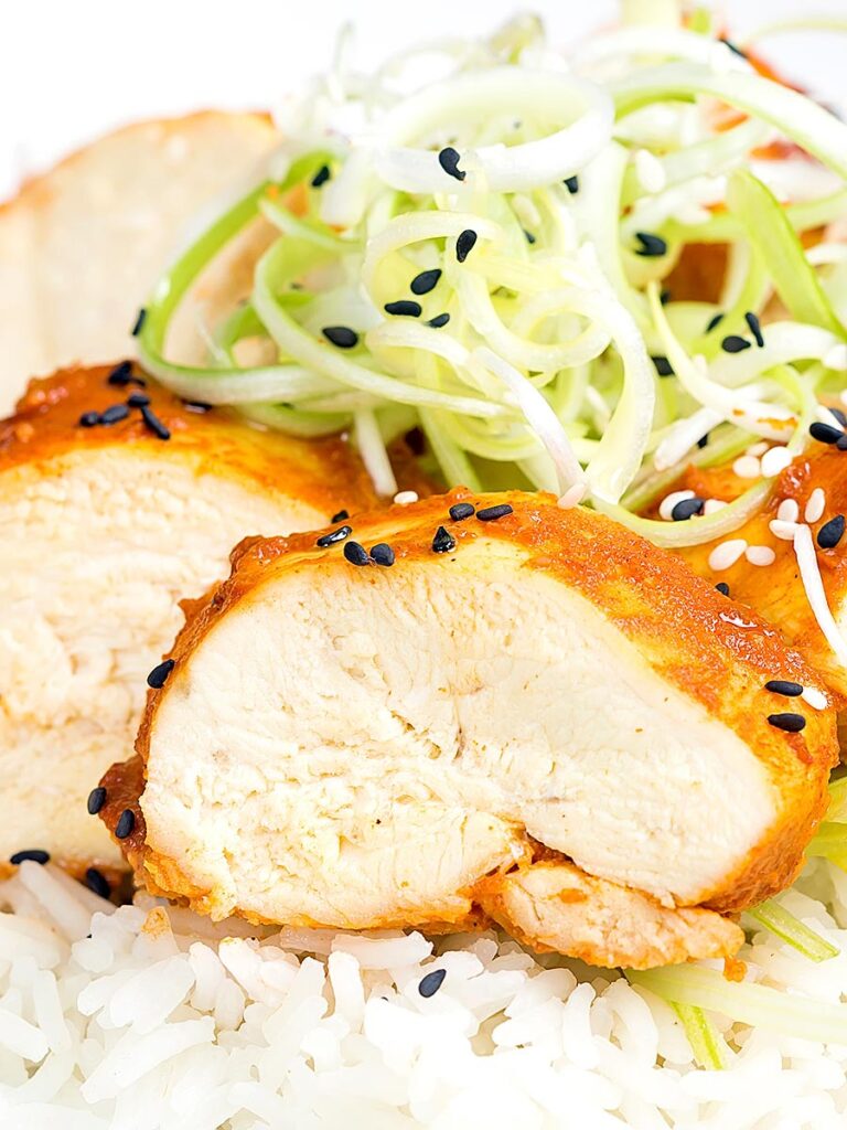 Steamed Chicken Breast with Korean Gochujang Glaze Krumpli