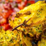 Portrait close up image of crispy air fryer onion bhaji or pakora