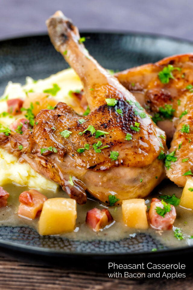 Pheasant Casserole with Bacon and Cider Krumpli