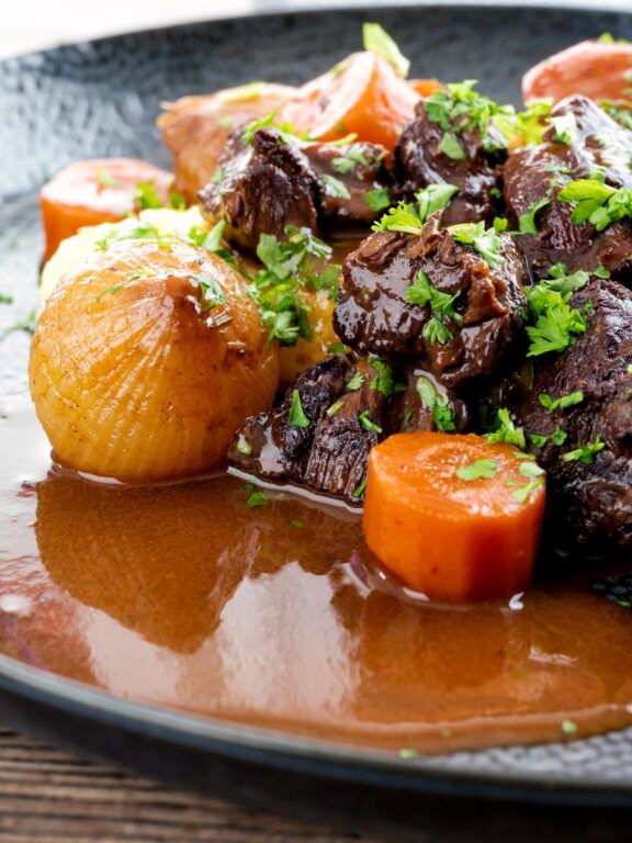 Slow Cooker Beef Daube with Orange Krumpli