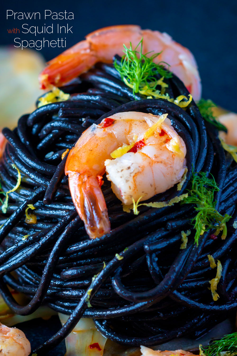 Prawn Pasta with Squid Ink Spaghetti & Fennel Krumpli