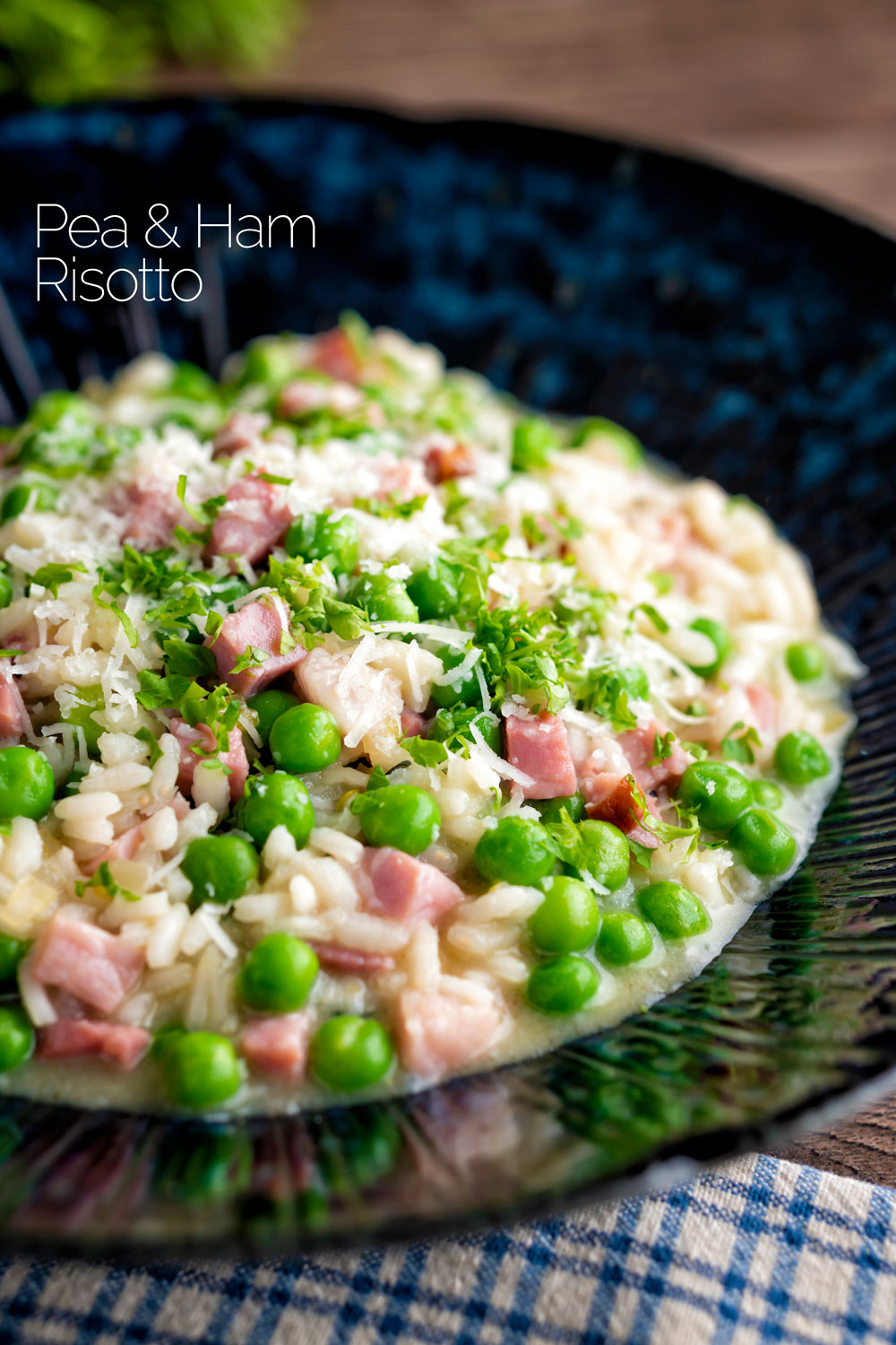Pea and Ham Risotto with Goats Cheese Krumpli