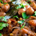 Close up vegan Punjabi chole masala curry or chana masala.