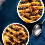 Overhead individual bread and butter puddings.