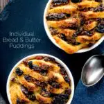 Overhead individual bread and butter puddings featuring a title overlay.