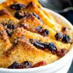 Close up individual bread and butter pudding.