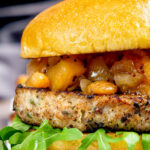 Pork and apple burgers served with rocket and apple chutney.