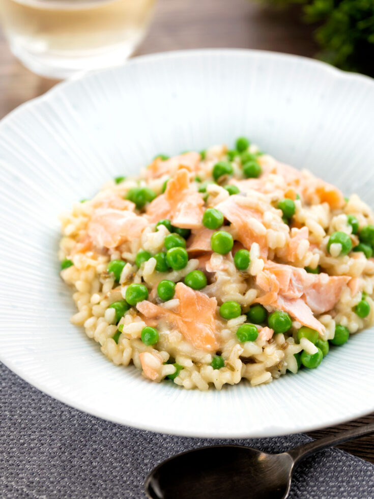 Salmon Risotto with Green Peas & Fennel Krumpli