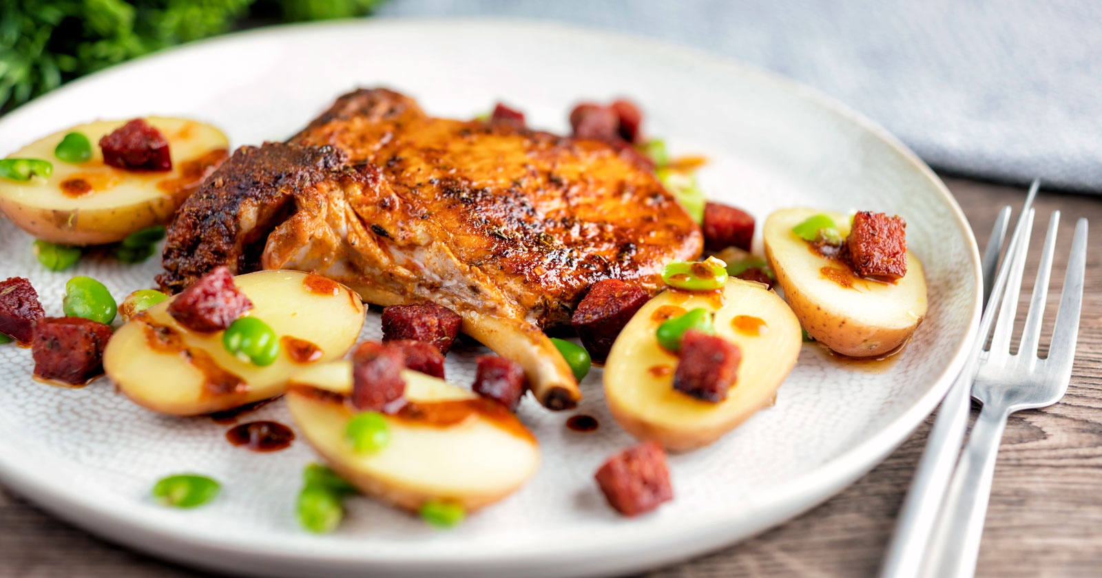 Easy Spanish Pork Chops with Chorizo Krumpli