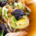 Close up Scottish cock a leekie soup, chicken and leek soup.