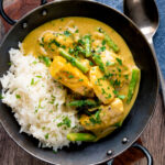 Keralan fish curry with coconut milk featuring green beans and potato.